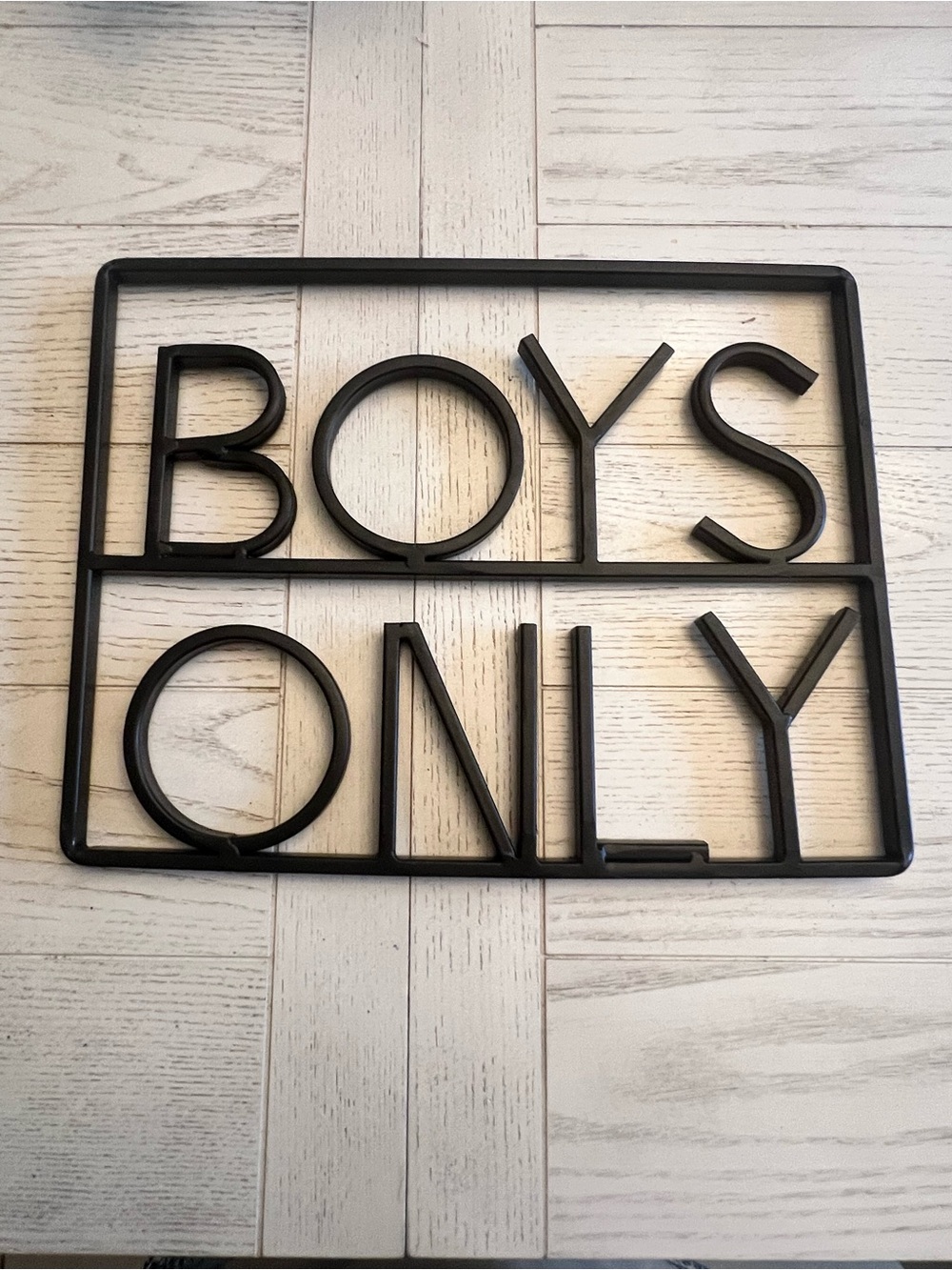 “Boys Only” Black Thick Metal Wall Sign- 12”x9.5”